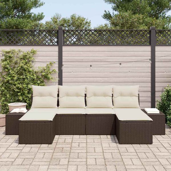 vidaXL Gartensofa-set mit Kissen 6 pcs Braun Poly-Rattan