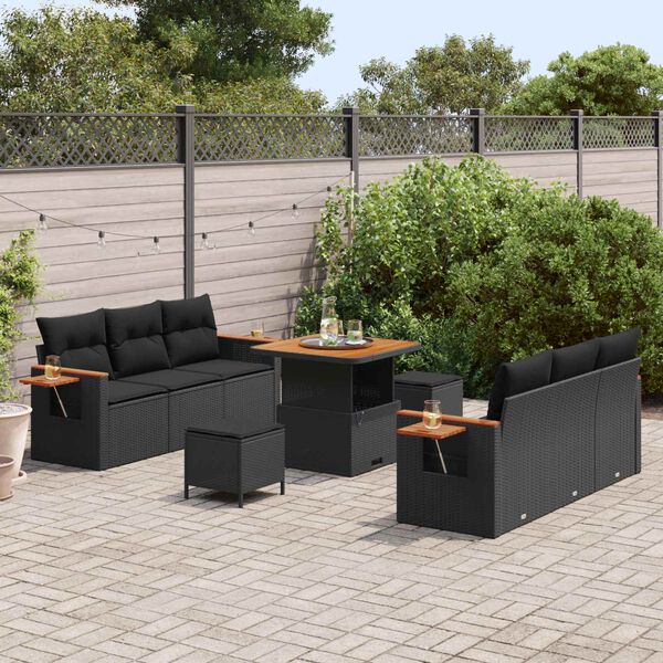 vidaXL Gartensofa-set mit Kissen 9 pcs Schwarz