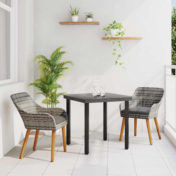 vidaXL Garten Essgruppe mit Kissen 3 pcs Grau Poly-Rattan
