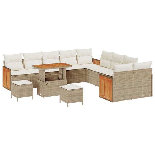 vidaXL Gartensofa-set mit Kissen 17 pcs Beige und Creme Poly-Rattan