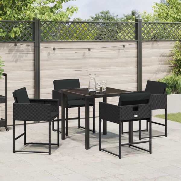vidaXL Garten Essgruppe mit Kissen 5 pcs Schwarz Poly-Rattan