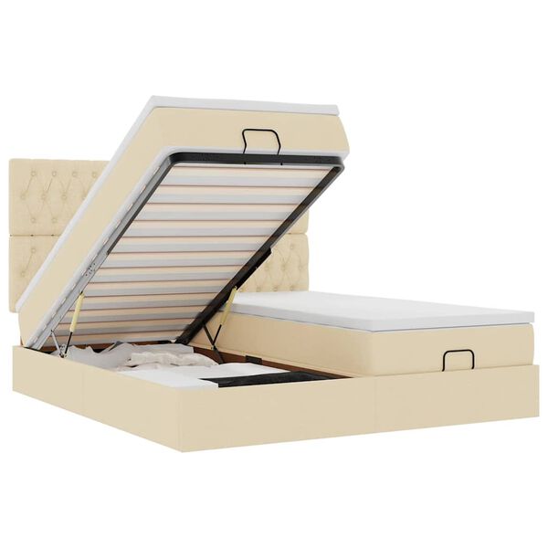 vidaXL Ottoman-Bett mit Matratzen & LEDs Creme 180x200 cm Stoff