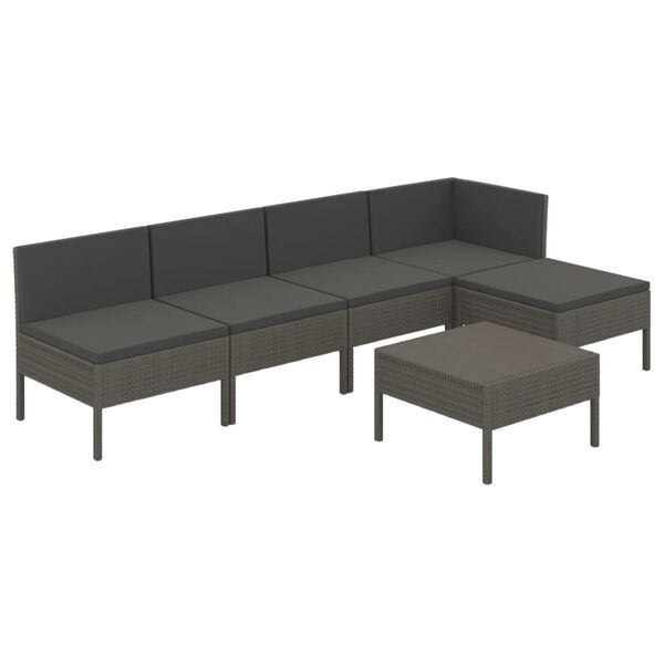 vidaXL 6-tlg. Garten-Lounge-Set mit Auflagen Poly Rattan Grau