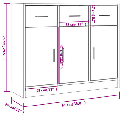 vidaXL Sideboard Sonoma-Eiche 91x28x75 cm Holzwerkstoff