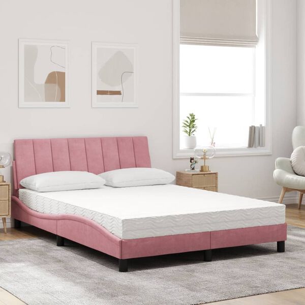 vidaXL Bett mit Matratze "Hanko" Rosa 140x190 cm Samt