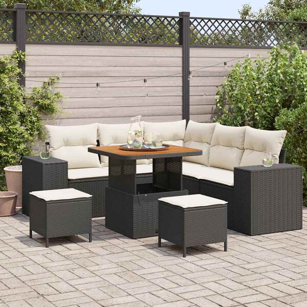 vidaXL Garten-Sofa-Set mit Kissen mit Speicher 8 pcs Schwarz und Creme