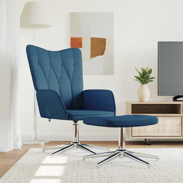vidaXL Relaxsessel mit Hocker Blau Stoff