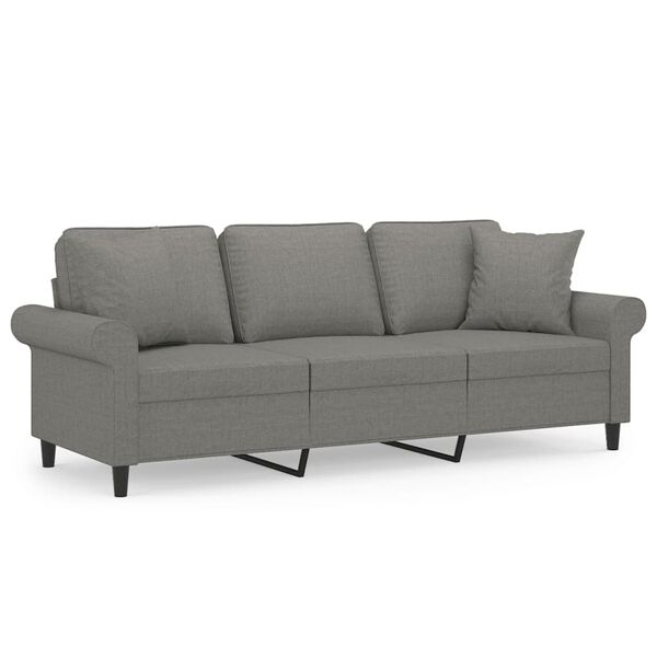 vidaXL 3-Sitzer-Sofa mit Kissen Dunkelgrau 180 cm Stoff