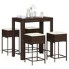 vidaXL 5-tlg. Gartenbar-Set mit Kissen Braun Poly Rattan