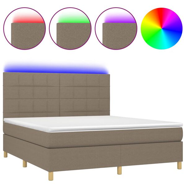 vidaXL Boxspringbett mit Matratze & LED Taupe 160x200 cm Stoff