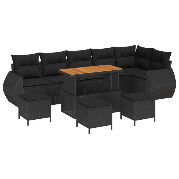 vidaXL Gartensofa-set mit Kissen mit Kissen 10 pcs Schwarz Poly Rattan