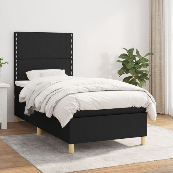 vidaXL Boxspringbett mit Matratze Schwarz 90x200 cm Stoff