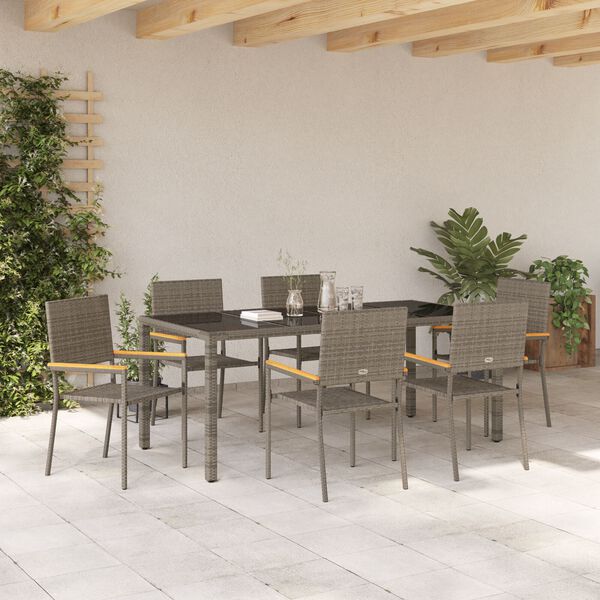 vidaXL Garten Essgruppe 7 pcs Grau Poly-Rattan