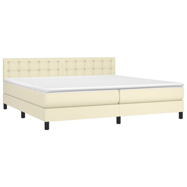 vidaXL Boxspringbett mit Matratze & LED Creme 200x200 cm Kunstleder