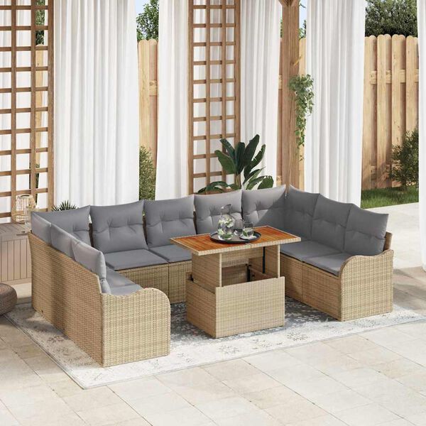vidaXL Garten-Sofa-Set mit Kissen 10 pcs Beige und Hellgrau