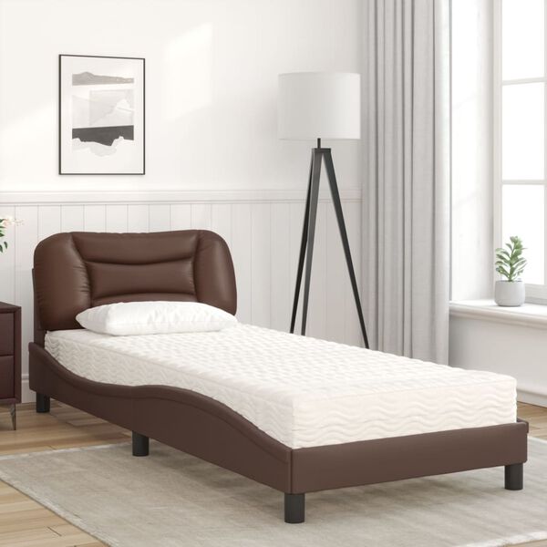vidaXL Bett mit Matratze "Hvar" Braun 90x190 cm Kunstleder
