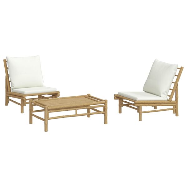 vidaXL 3-tlg. Garten-Lounge-Set mit Kissen Creme Bambus