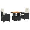 vidaXL 3-tlg. Garten-Essgruppe mit Kissen Schwarz Poly Rattan