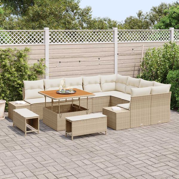 vidaXL Garten-Sofa-Set mit Speicher 12 pcs Beige Poly Rattan