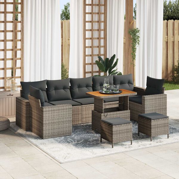 vidaXL Garten-Sofa-Set 10 pcs Grau Poly-Rattan
