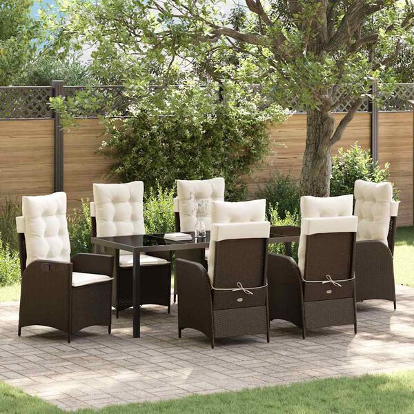 vidaXL Garten Essgruppe mit Kissen 7 pcs Braun Poly-Rattan