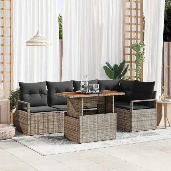 vidaXL Garten Essgruppe mit Kissen 6 pcs Grau und Braun