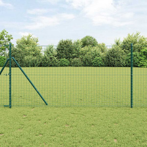 vidaXL Zaun mit Pfosten Gr&uuml;n 1,4 x 10 m Stahl und PVC