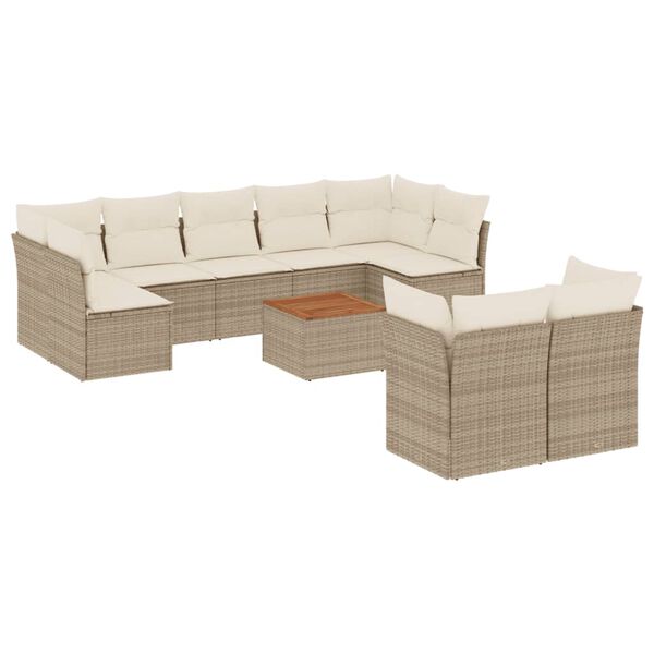 vidaXL 10-tlg. Garten-Sofagarnitur mit Kissen Beige Poly Rattan