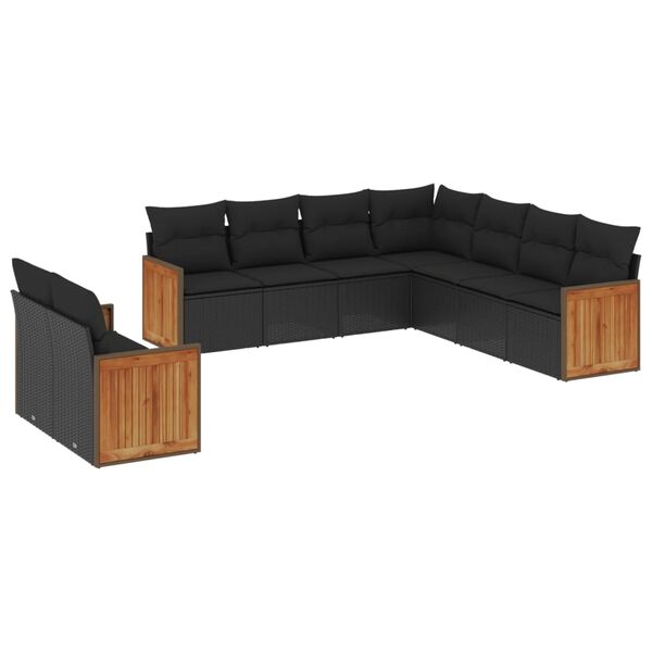 vidaXL 9-tlg. Garten-Sofagarnitur mit Kissen Schwarz Poly Rattan