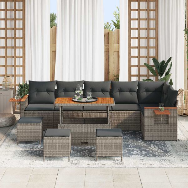 vidaXL Gartensofa-set mit Kissen 12 pcs Grau Poly-Rattan