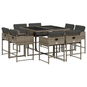 vidaXL 9-tlg. Garten-Essgruppe mit Kissen Grau Poly Rattan
