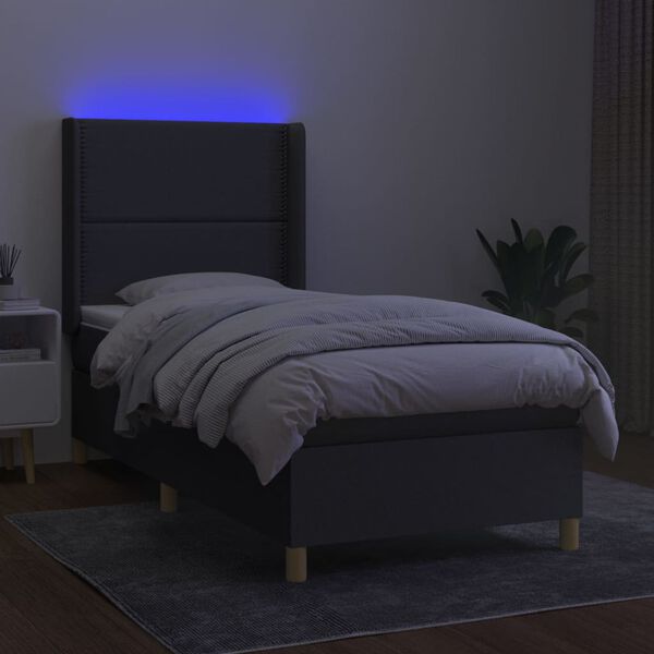vidaXL Boxspringbett mit Matratze & LED Dunkelgrau 90x190 cm Stoff