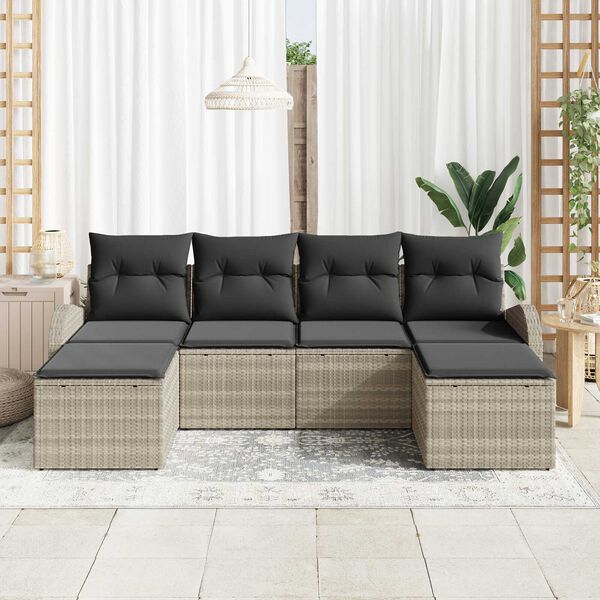 vidaXL Gartensofa-set mit Kissen 6 pcs Hellgrau Poly Rattan