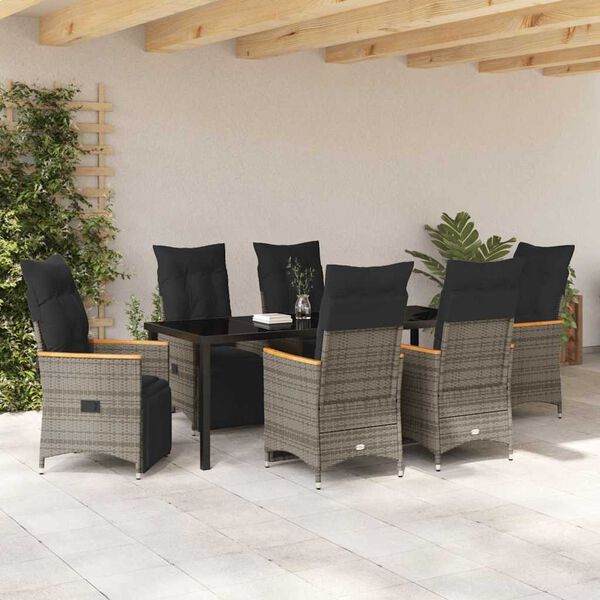 vidaXL Garten Essgruppe mit Kissen 7 pcs Grau Poly-Rattan