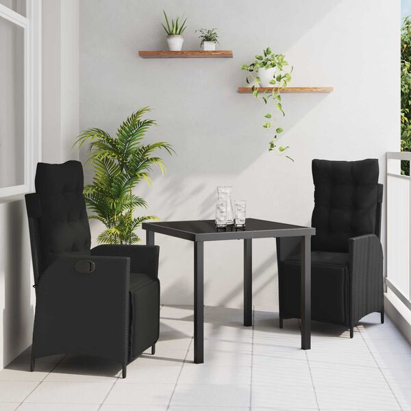 vidaXL Garten Essgruppe mit Kissen 3 pcs Schwarz Poly-Rattan