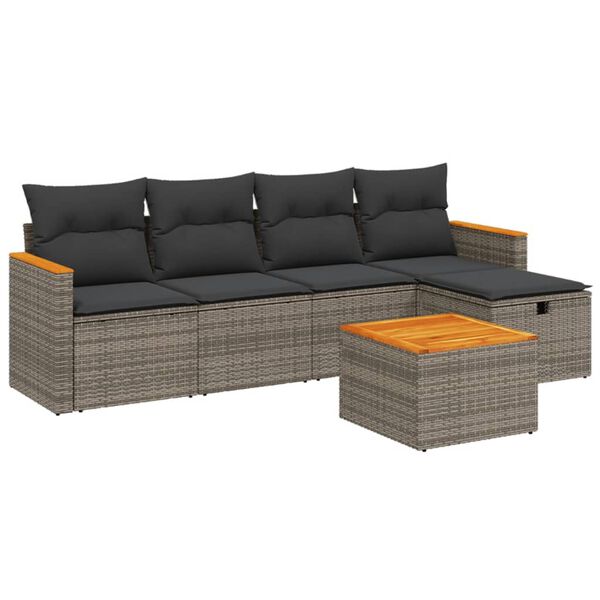 vidaXL 6-tlg. Garten-Sofagarnitur mit Kissen Grau Poly Rattan