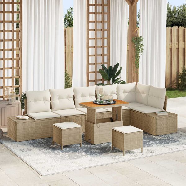 vidaXL Gartensofa-set mit Kissen 9 pcs Beige Poly-Rattan