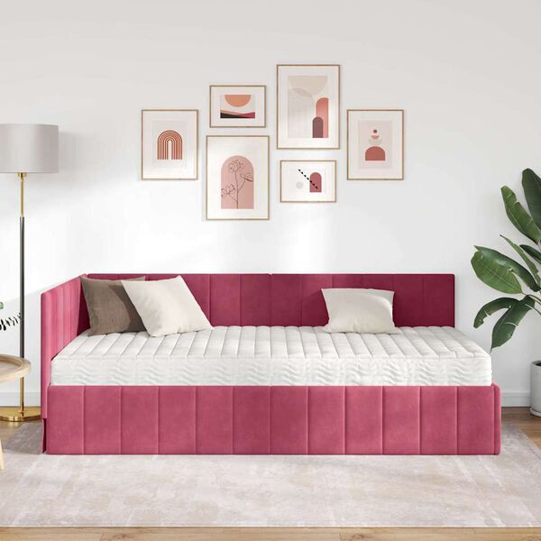 vidaXL Eckbettgestell mit Matratze mit Matratze 2 pcs Gr&uuml;n Samt