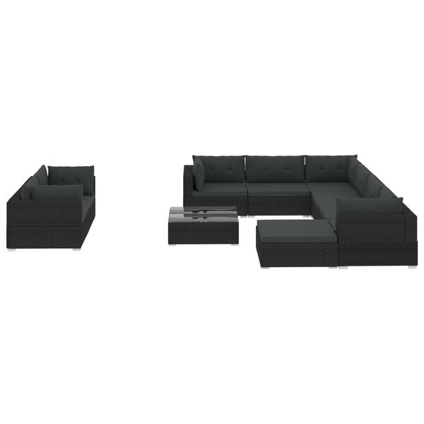 vidaXL 10-tlg. Garten-Lounge-Set mit Auflagen Poly Rattan Schwarz