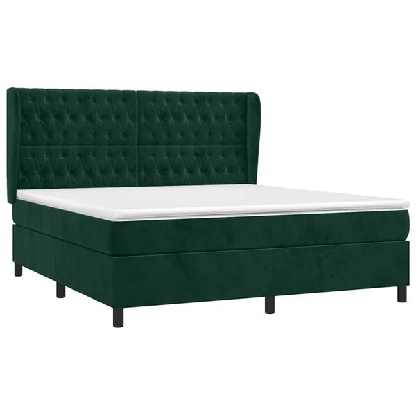 vidaXL Boxspringbett mit Matratze Dunkelgr&uuml;n 160x200 cm Samt