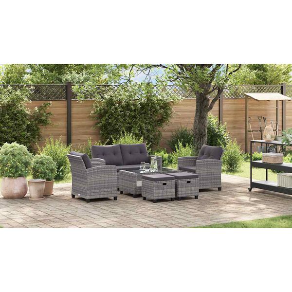 vidaXL 6-tlg. Garten-Sofagarnitur mit Auflagen Poly Rattan Dunkelgrau