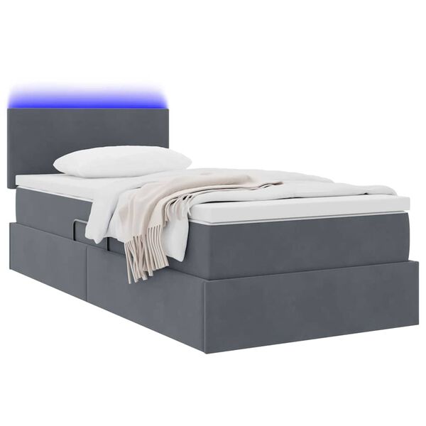 vidaXL Bett mit Stauraum und LED mit LED Dunkelgrau 90 x 190 cm Samt