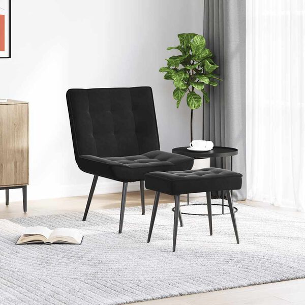 vidaXL Relaxsessel mit Hocker Schwarz Samt