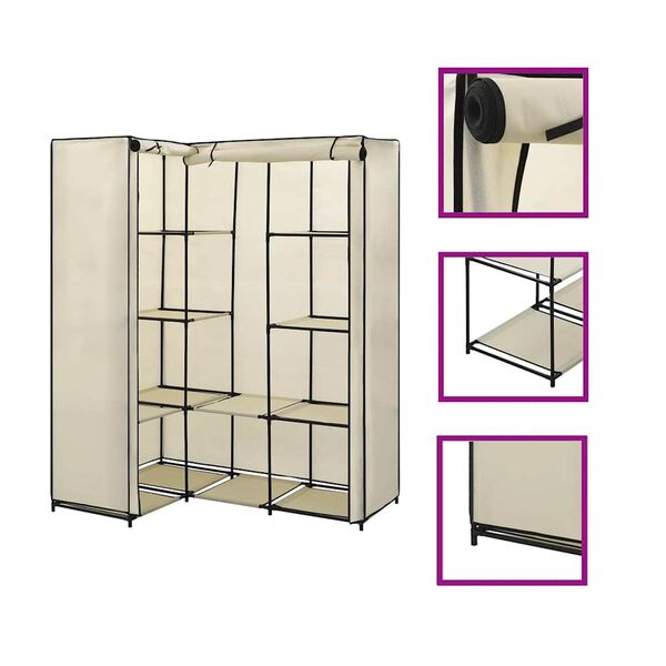 vidaXL Eckkleiderschrank Creme 130 x 87 x 169 cm