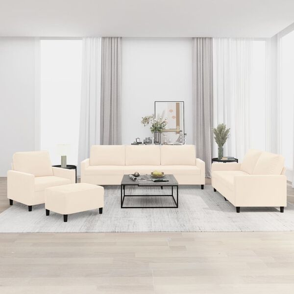 vidaXL 4-tlg. Sofagarnitur mit Kissen Creme Samt