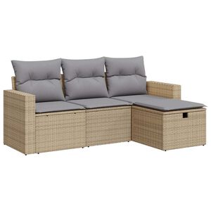 vidaXL 4-tlg. Garten-Sofagarnitur mit Kissen Beige Poly Rattan