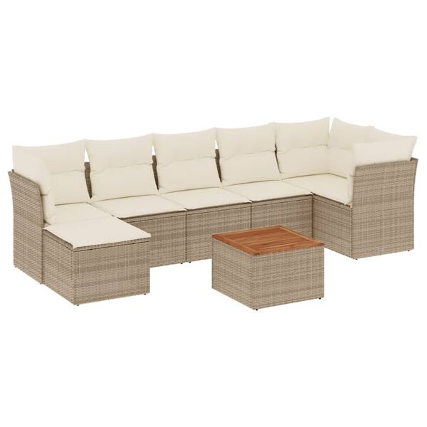 vidaXL 8-tlg. Garten-Sofagarnitur mit Kissen Beige Poly Rattan
