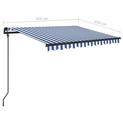 vidaXL Markise Automatisch Einziehbar mit Pfosten 3,5x2,5 m Blau Weiß