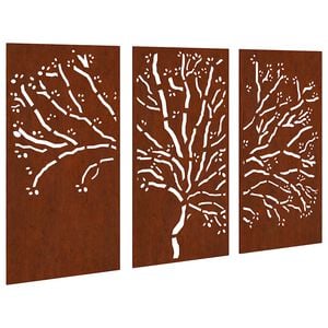 vidaXL 3-tlg. Garten-Wanddeko 105x55 cm Cortenstahl Baum-Design