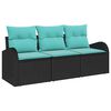 vidaXL Garten-Sofa-Set 3 pcs Schwarz und T&uuml;rkis Poly Rattan